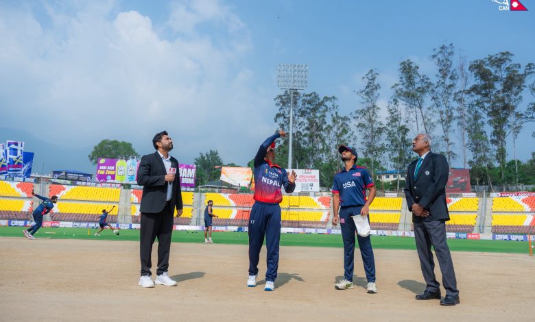विश्वकप क्रिकेट लिग-२ : अमेरिकाविरुद्ध नेपाल ब्याटिङ गर्दै